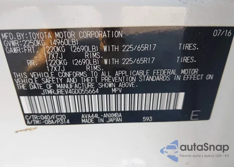 2016 Toyota Rav4 Hybrid Xle from USA, damaged, VIN JTMRJREV4GD055664